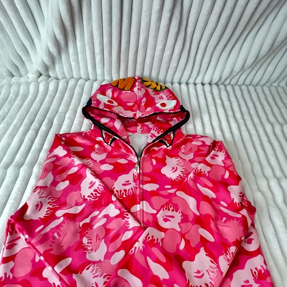 Camo Shark Full Zip Hoodie Unisex Size M Color: Hot Pink Camo - Picture 5 of 10